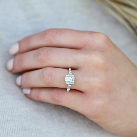 14kt White Gold 1.00cttw Princess Cut Halo Engagement Ring
