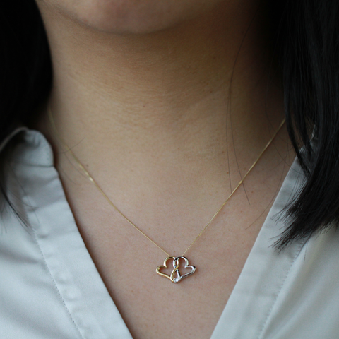 10kt Two Toned Gold Canadian Diamond Double Heart Pendant