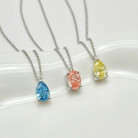 10kt White Gold 0.80cttw Pear Shaped Yellow Lab-Grown Diamond Pendant