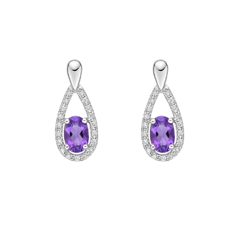 10kt White Gold Amethyst and Diamond Earring