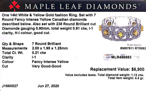 14kt White Gold 1.12cttw Canadian Diamond White & Yellow Gold Ring