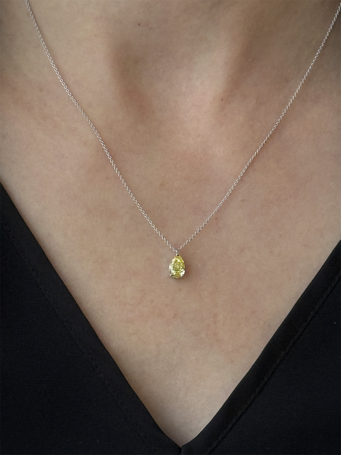 10kt White Gold 0.80cttw Pear Shaped Yellow Lab-Grown Diamond Pendant