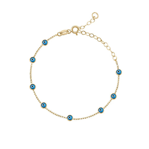 10kt Yellow Gold Blue Evil Eye Bracelet 7.5-Inch