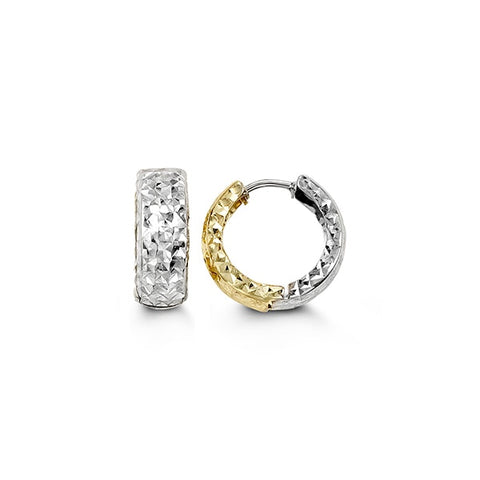 10kt White And Yellow Gold Diamond Cut Hoop Earrings
