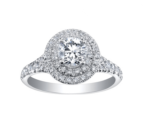18kt White Gold 1.15cttw Double Halo Canadian Diamond Engagement Ring