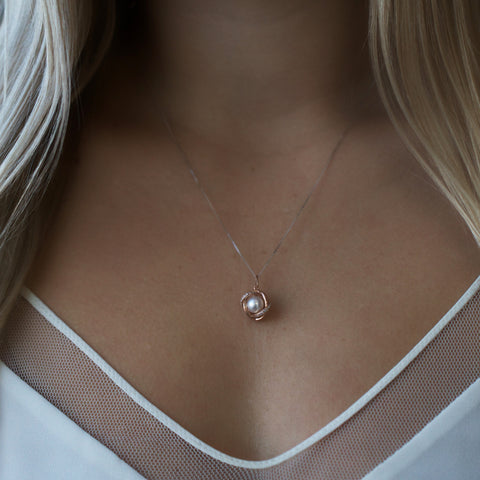 10kt Rose Gold Pearl and Diamond Pendant