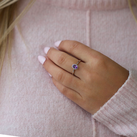 10kt White Gold Amethyst And Diamond Halo Ring
