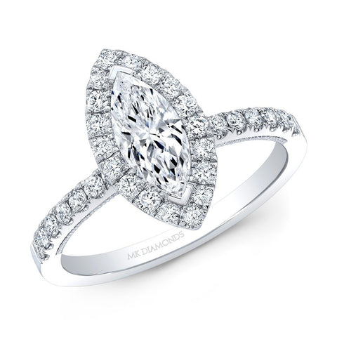 14kt White Gold 1.21cttw Marquise Diamond Halo Engagement Ring