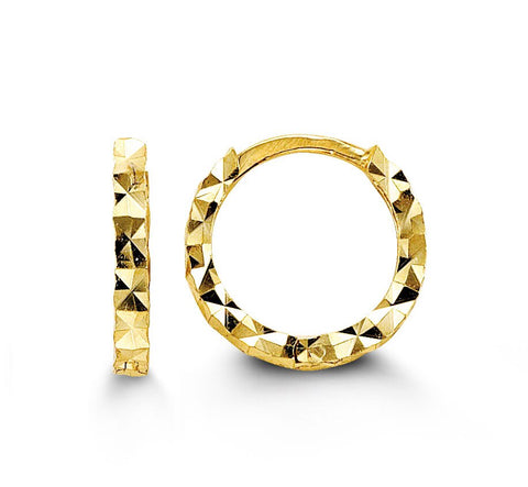 14kt Yellow Gold Diamond Cut Huggie Hoop Earrings