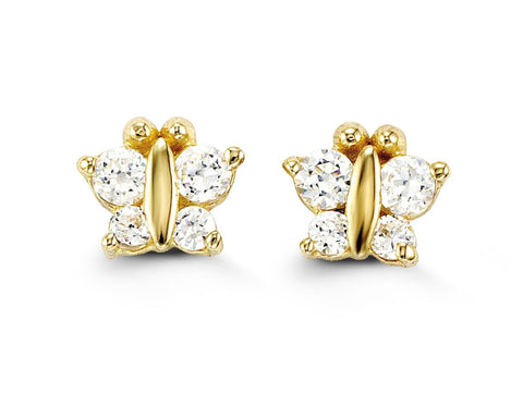 14kt Yellow Gold Children's Cubic Zirconia Butterfly Stud Earrings