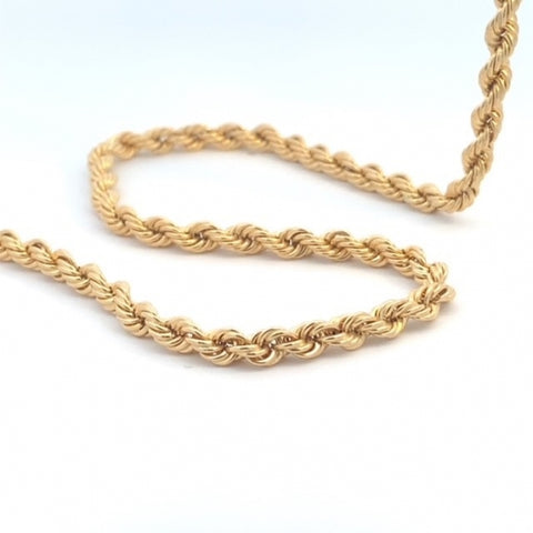10kt Yellow Gold 4mm Hollow Rope Chain in 24-Inch