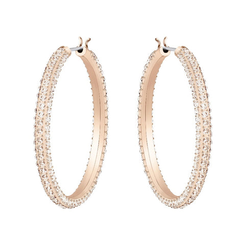 ROSE GOLD STONE HOOP PIERCED SWAROVSKI EARRINGS, ROSE-GOLD TONE PLATED