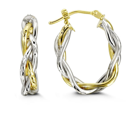 10kt Yellow and White Gold Braided Oval Hoop Earrings