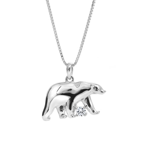 10kt White Gold Polar Bear Pendant With A Solitaire Canadian Diamond