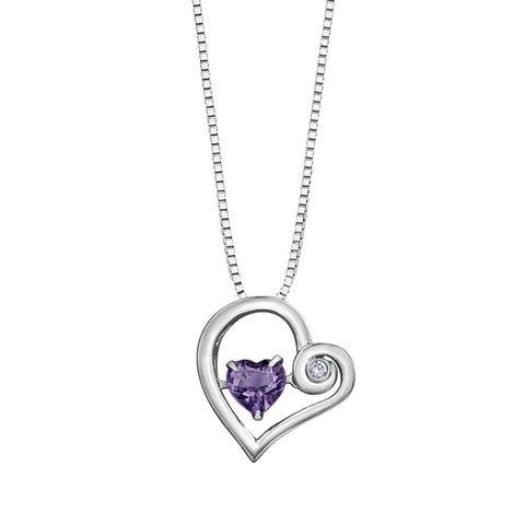 Sterling Silver Amethyst And Diamond Heart Pendant
