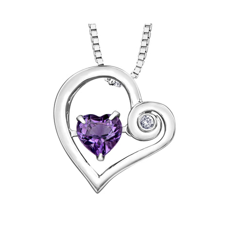 Sterling Silver Amethyst And Diamond Heart Pendant