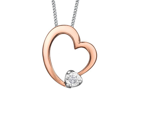 10kt Two Toned Gold Solitaire Diamond Heart Pendant