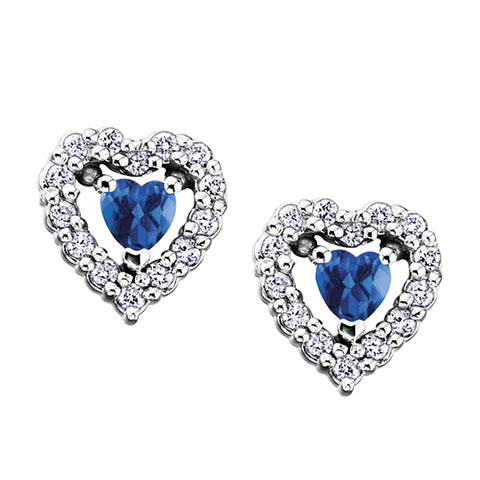 10kt White Gold Sapphire and Diamond Heart Stud Earrings