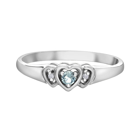 10kt White Gold Aquamarine and Diamond Heart Shaped Ring