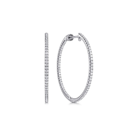 14kt White Gold 30mm In and Out Diamond Hoop Earrings