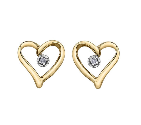 10kt Yellow Gold Diamond  Heart Stud Earrings