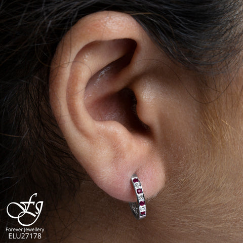 10kt White Gold Ruby and Diamond Earrings