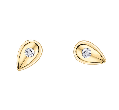 10kt Yellow Gold Teardrop Stud Earrings with Diamond Accents