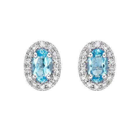10kt White Gold Oval Blue Topaz and Diamond Halo Stud Earrings