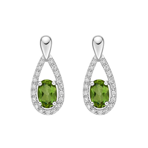 10kt White Gold Oval Peridot and Diamond Earrings