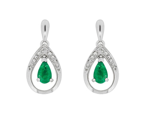 10kt White Gold Diamond and Emerald Earrings
