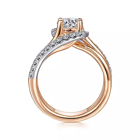 14kt Rose And White Gold Bypass Round Diamond Semi Mount