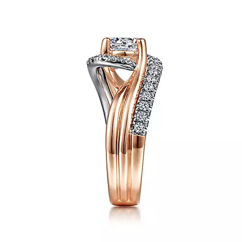 14kt Rose And White Gold Bypass Round Diamond Semi Mount