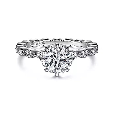 14kt White Gold Gabriel And Co. Vintage Inspired Diamond Semi Mount