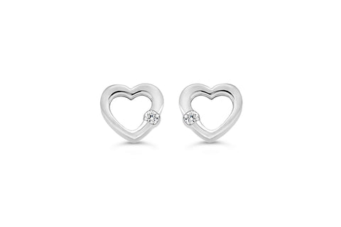 10kt White Gold Open Heart Diamond Stud Earrings