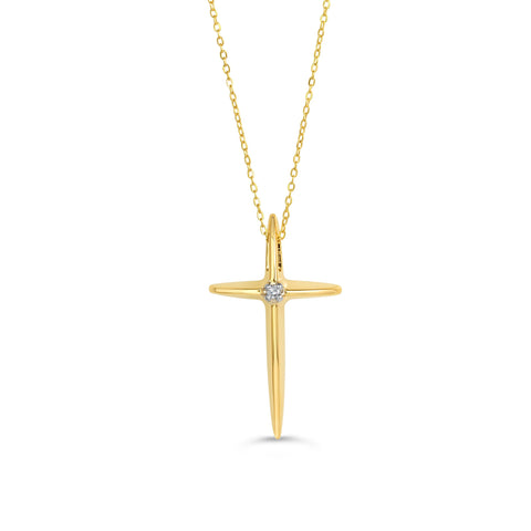 10kt Yellow Gold Solitaire Diamond Cross Pendant