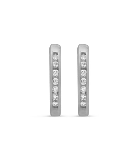 10kt White Gold 0.10cttw Diamond Channel Set Huggie Earrings