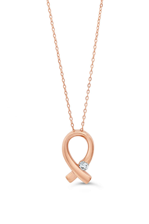 10kt Rose Gold Pink Ribbon Solitaire Diamond Pendant