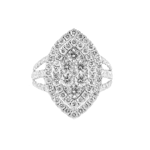18kt White Gold 2.44cttw Marquise Shaped Diamond Halo Ring