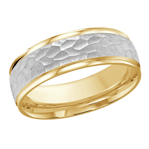 10kt Yellow And White Gold Hammer Finished Wedding Band