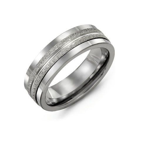 Tungsten and White Gold Laser Finish Wedding Ring