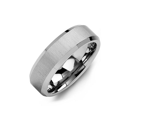 Brush & Beveled Tungsten Wedding Ring