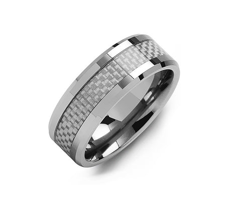 Beveled Carbon Fiber Tungsten Wedding Band Size 10.5