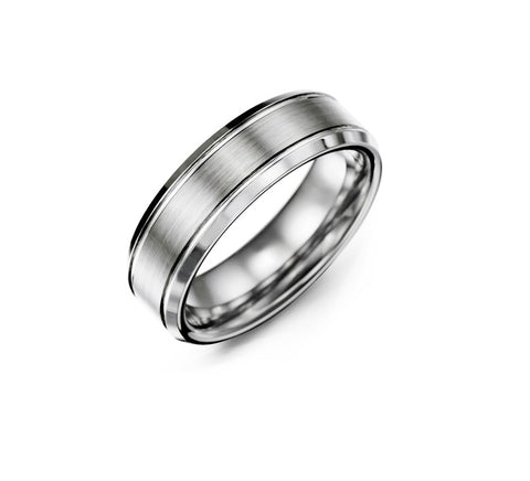 Beveled Edges Brush Center Tungsten Wedding Ring