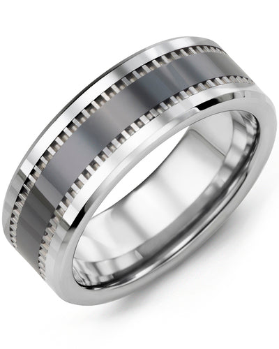 Men's Geometric Design Tungsten & Ceramic Wedding Ring