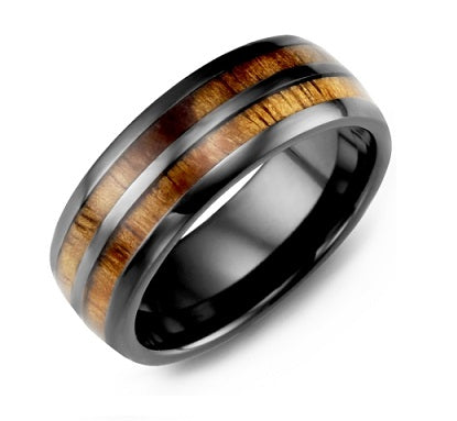 Men's Dome Double Koa Wood Ceramic Wedding Ring