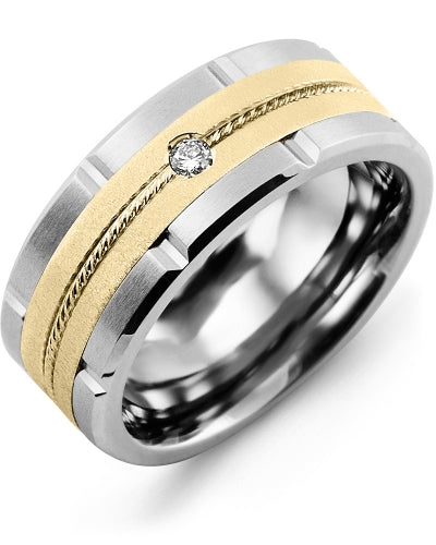 Men's Satin Rope Diamond Grooved Wedding Ring