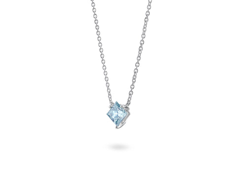14kt White Gold Blue Princess Cut 1.00ct Lab-Grown Solitaire Diamond Pendant