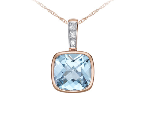 10kt Rose Gold Diamond and Aquamarine Pendant