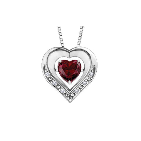 Sterling Silver Diamond And Created Ruby Heart Pendant