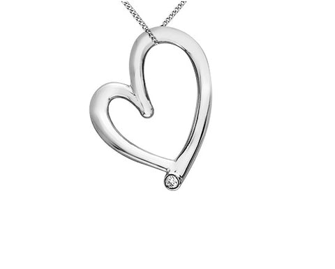 10kt White Gold Solitaire Diamond Heart Pendant
